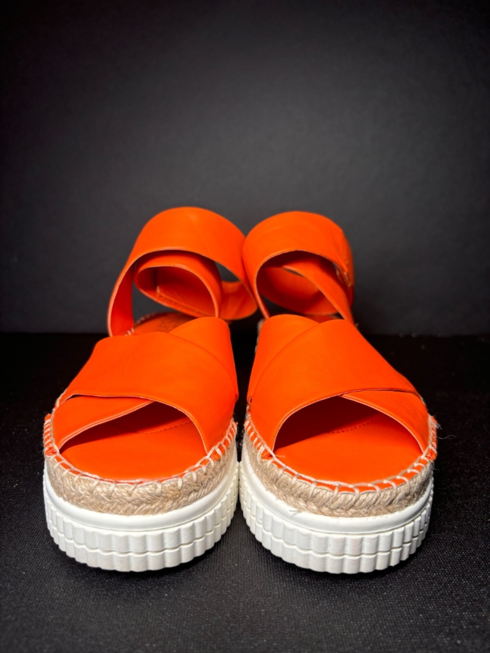 Franco Sarto Neon Orange Leather Platform Espadrille Sandals Size 6 - Picture 2 of 14